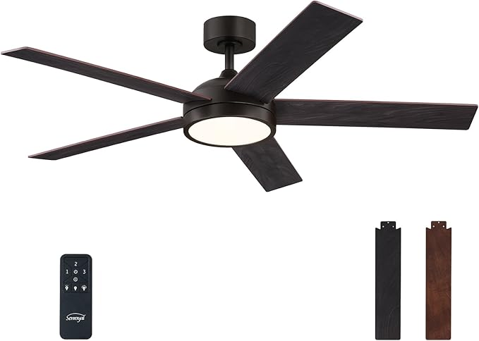 54 Inch Ceiling Fan with Light and Remote, Modern Farmhouse Ceiling fan with 5 Blade, Dimmable 3 Speed Reversible for Dining Room, Living Room, Oil Rubbed Bronze