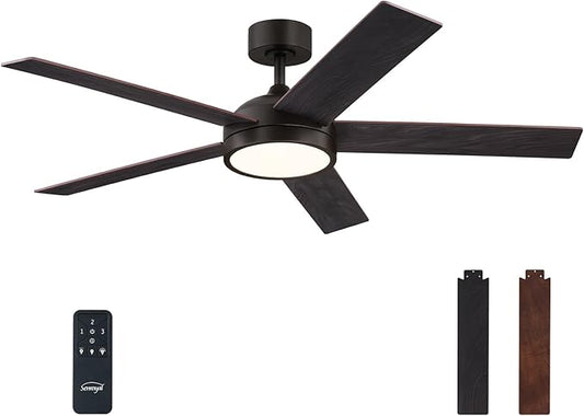 54 Inch Ceiling Fan with Light and Remote, Modern Farmhouse Ceiling fan with 5 Blade, Dimmable 3 Speed Reversible for Dining Room, Living Room, Oil Rubbed Bronze