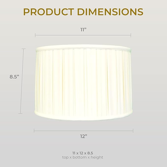 Royal Designs Shallow Drum English Box Pleat Basic Lamp Shade, Eggshell, 11"" x 12"" x 8.5""" (BS-748-12EG)