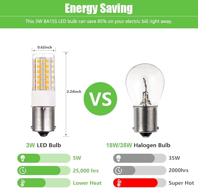 BA15s Single Contact Bayonet LED 12V S8 1141 1156 LED Light Bulb 3W 2700K-3000K for Outdoor Landscape Lighting Path Deck Lights RV Lighting Warm Color 2pcs
