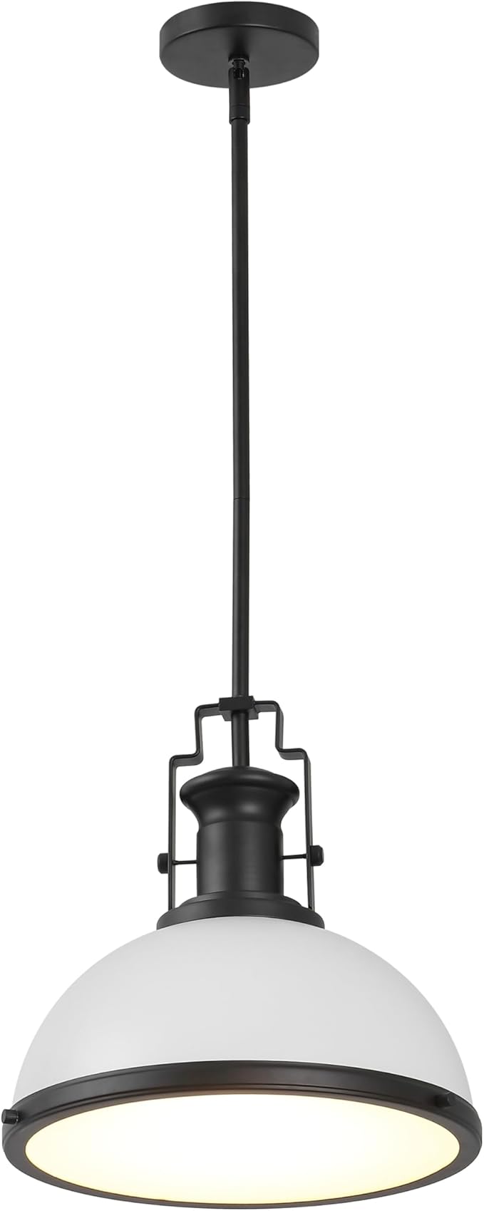 JONATHAN Y 13" Matte Black/White Modern Industrial Iron LED Dome Pendant Light, Adjustable Hanging Fixture for Kitchen Island or Entryway, Black Metal Shade, LED Bulb Included (JYL9536E)