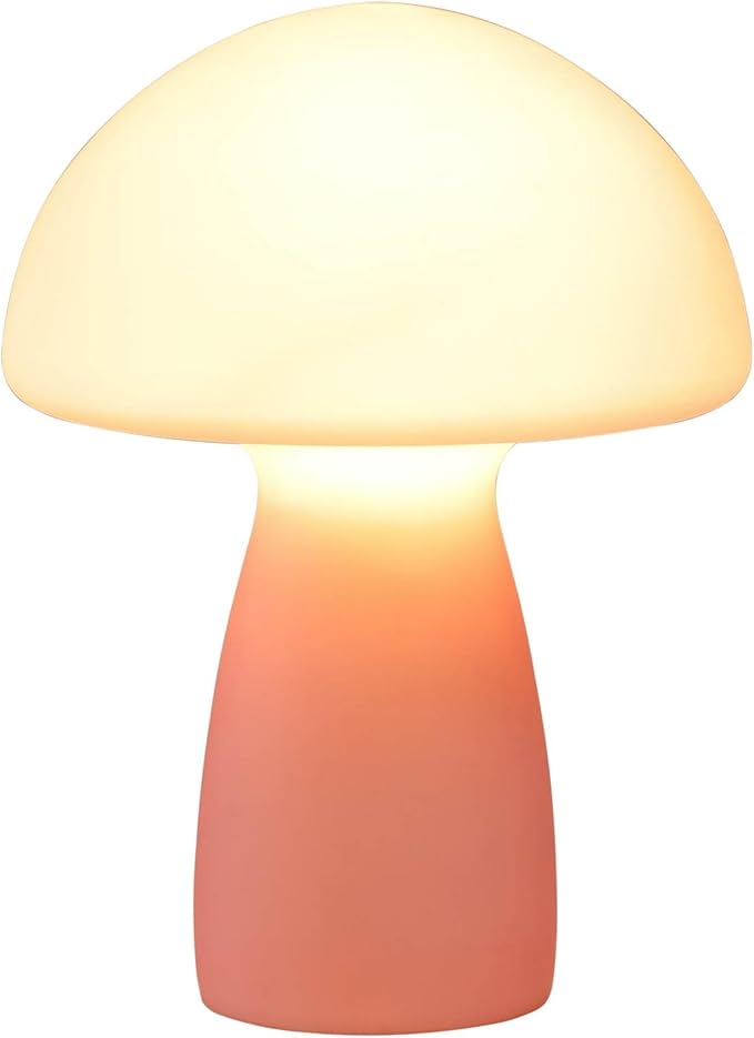 Urban Lifestyle Frosted Pink Mushroom Lamp,12" Glass Novelty Table Light, Plug-in Retro Decor for Bedroom, Living Room, Dorm