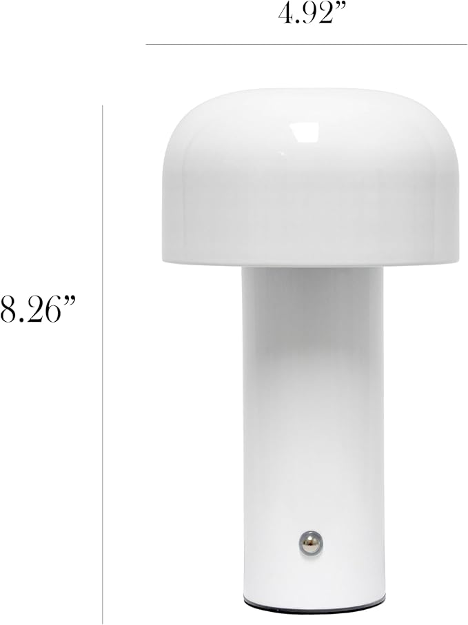 Simple Designs LD1070-WHT 8.26" Mushroom Magic Mini Dome Dimming LED Touch Lamp, Portable and Rechargeable, White