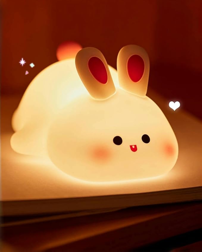 Big Face Rabbit Silicone Night Light, Squishy Bunny Lamp with Touch Control, 30-Min Timer, Rechargeable Kids Night Light for Bedroom Nursery, [Easter Gifts]