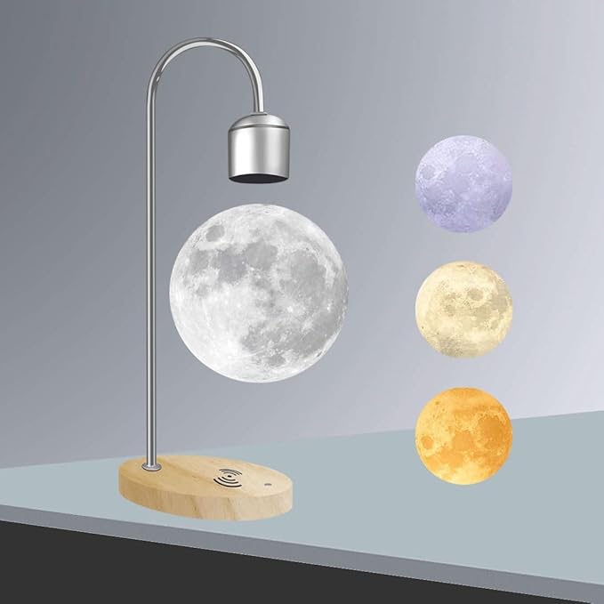 Magnetic Levitation Planetary Light with Wireless Phone Charger, Floating Moon Lamp, 360° Rotating Night Light for Girlfriend, Mom, Birthday, Anniversary(Silver,C)
