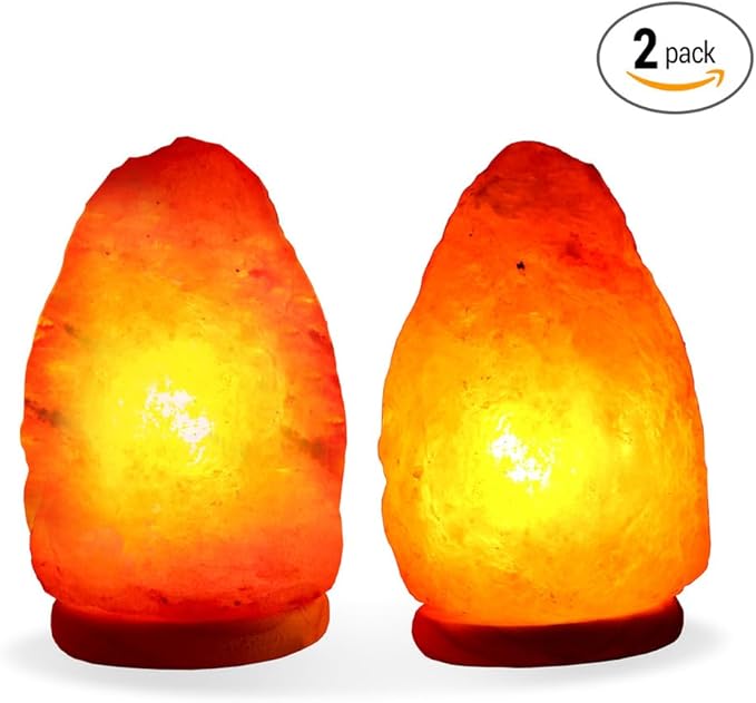 Himalayan Salt Lamp - Excellent Gift 7-8 Inch, Cleanses Air and Improves Mood, Weight 7 Pounds, UL Certified dimmer Cord (Pack of 2)