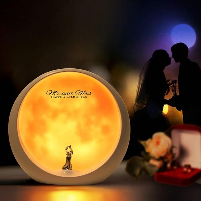 mamre Moon Mood Lamp Unique Anniversary Marriage Valentines Day Gift Ideas Art Decoration, White Holy Wedding Under Full Moon