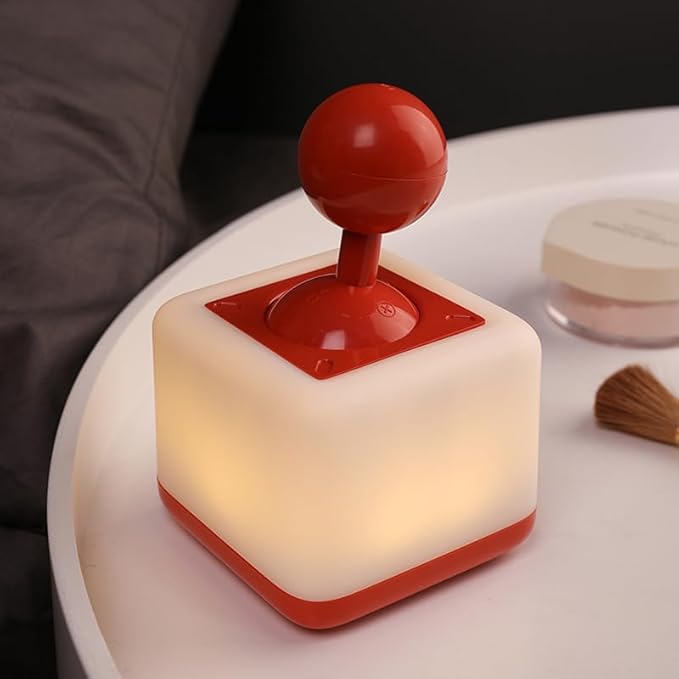 Rocker Night Light Lamp, 2-Speed Timer Bedside Lamp Rechargeable USB LED Companion Light with DIY Emoji Stickers, Side Table Light for Night Rising (Red)