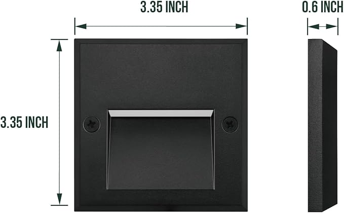 GKOLED 6-Pack Slim Square Low Voltage Deck Post Lights, Outdoor Step Lights, 12V Fence Railing Lighting Fixtures, Die-cast Aluminum, Black, 3000K