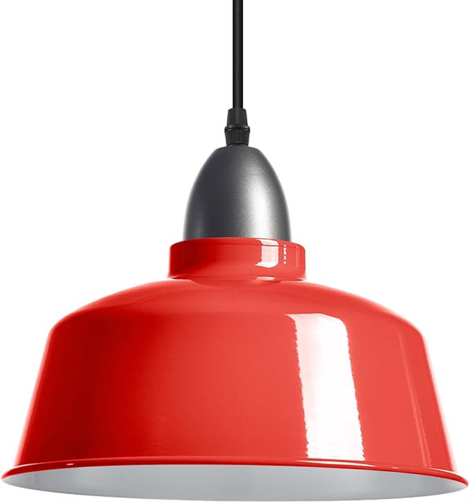 Plug in Pendant Light, Red Farmhouse Hanging Lights with Plug in Cord, Pulley Hanging Lamp, Industrial Pendant Lights Fixture for Kitchen Island, Bedroom, Dining Room, Living Room, Office