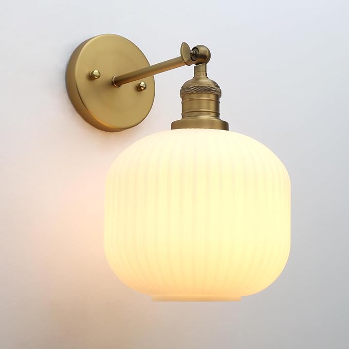 Pathson Modern Wall Sconce Lamp Milk White Round Glass, Hardwired Frosted Vintage Wall Vanity Light Fixture for Farmhouse Living Room Bedroom Bathroom Loft