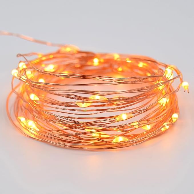 Hometown Evolution, Inc. Yellow Battery Operated Fairy Lights - 16.5 Foot 50 Yellow LED Fairy Lights on Copper Wire - Waterproof for Indoor and Outdoor Use