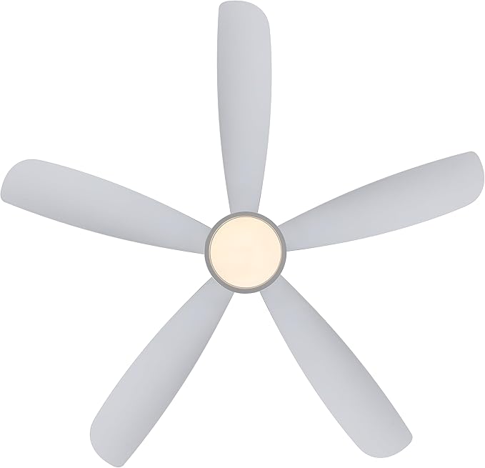 52" Outdoor Ceiling Fan with Light and Remote, ABS Blades, Low Profile Flush Mount Ceiling Fan, Dimmable LED light, Noiseless Reversible DC Motor, for Bedroom/Living Room/Porch (Silver)