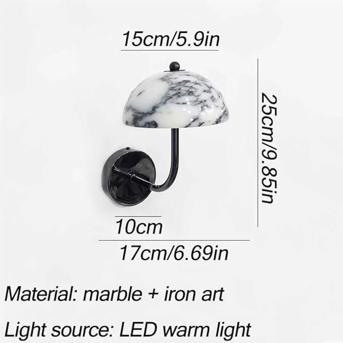 Nordic Marble Wall Sconce Mushroom Shaped Wall Lamp with Textured Design Alabaster Warm Light Fixture with Metal Base Modern Indoor Decor Wall Light for Bedroom Bathroom Living Room Corridor