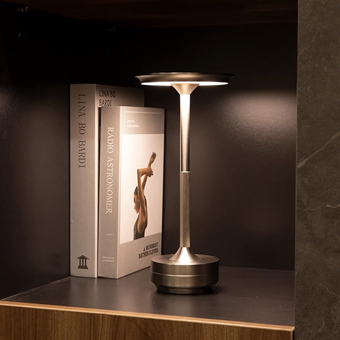 Vintage Aluminum Rechargeable Cordless LED Table Lamp with Dimmable Brightness and 3 Color Temperatures