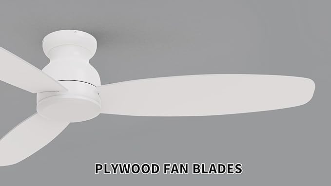 CEME 60 Inch Flush Mount Ceiling Fan without Lights, White Ceiling Fan with Remote Low Profile, 10-Speed Reversible DC Motor, 3 Dual Finish Blades, Indoor for Bedroom