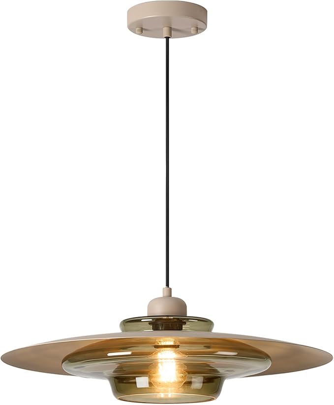 TeHenoo Modern Pendant Light,Light Brown Shade,Deep Green Clear Glass Lamp,Adjustable Mid Century Pendant Lighting for Kitchen,Dining Room,Living Room