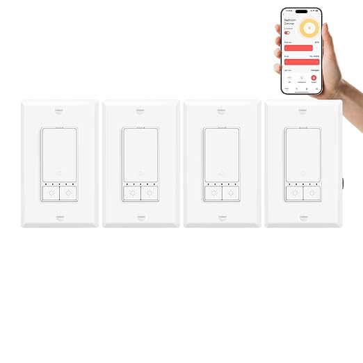 Greencycle Smart Dimmer Switch,4PK Single Pole, Needs Neutral Wire,2.4GHz WiFi Light Switch,Work with Alexa and Google Home, ETL Certified,No Hub Required,for Dimmable 150W LED CFL,600W Incandescent