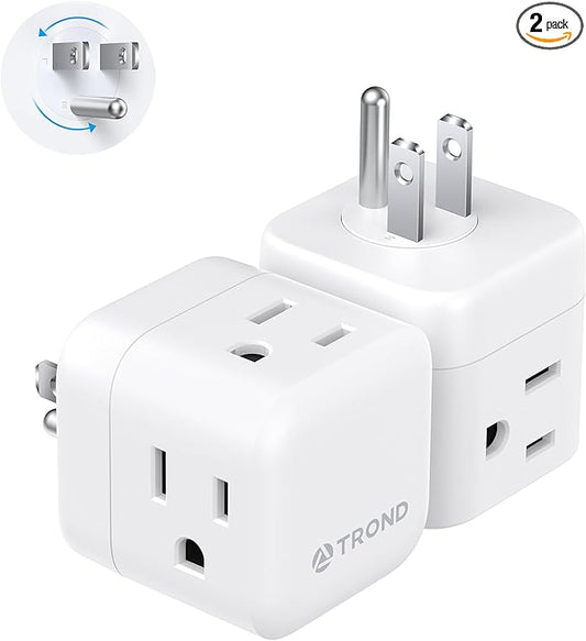 TROND Multi Plug Wall Outlet 2 Pack, 3 Way Outlet Adapter with 360 Rotating Plug, Cruise Ship Essentials, Small Wall Extender for Bathroom, Kitchen, Home, Office, Dorm