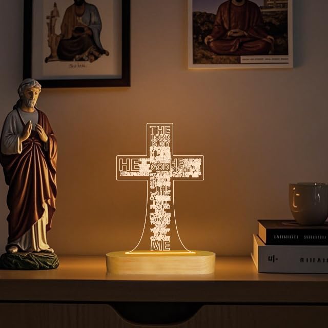 Jesus Cross 3D Night Light, Christian Gifts for Boys Girls, Christmas Gift Warm White Wooden Handmade, The Lord Desk Lamps Room Home Decor Xmas Birthday Easter Cross Gifts