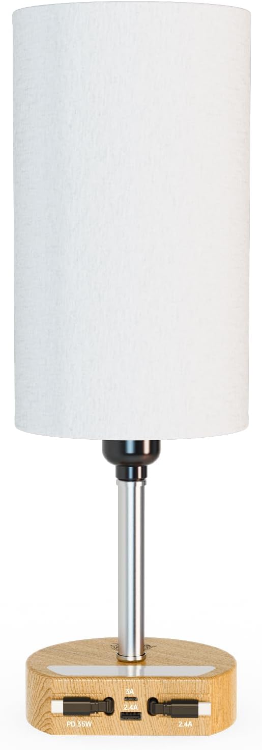 Bedside Table Lamps Set of 2, Desk Lamp with Charging Station 74W【2 * 3.94ft Retractable Cords & 2 USB Ports】, 3 Way Dimmable Touch Lamps for Nightstand, Dual Type C