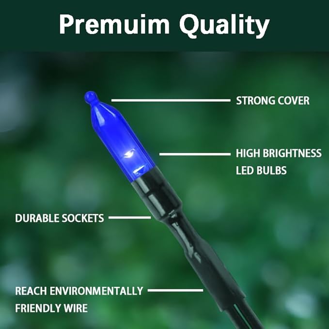 LAMPHOME 50 LED Blue Christmas Lights Outdoor, 16 FT Mini String Light with 9 Modes & 6 Hour Timer, Waterproof Battery Operated for Indoor Outdoor Patio Garden Party Tree Decoration