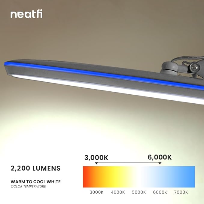 Neatfi XL 2,200 Lumens LED Task Lamp, 20W, 182 SMD LEDs, 23-Inch Ultra-Wide, 4 Brightness Levels, 3 Light Modes, Dimmable, Eye-Caring, Glare-Free (CCT with Clamp, Silver)