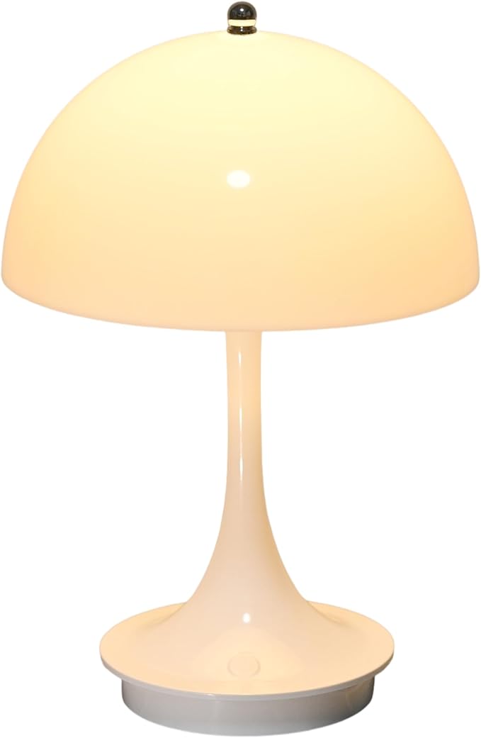 Flower Bud Lamp Modern Flowerpot Cordless Mushroom Touch Table Lamp 3 Mode Dimmable Rechargeable Desk Lamp,Night Light for Bedroom (White)