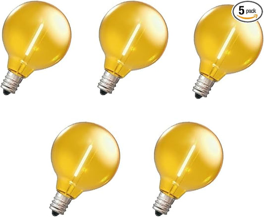 5 Pack G40 Yellow LED Replacement Christmas Light Bulbs,E12 Candelabra Base, Shatterproof Plastic, for Christmas Outdoor String Lights (5 PCS)