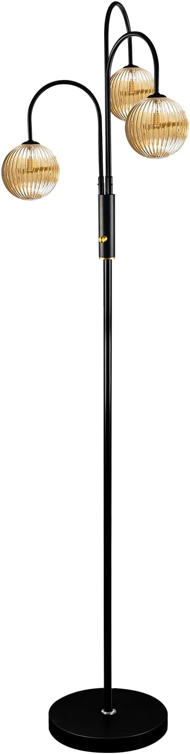 Lightdot 70IN Dimmable Floor Lamp for Living Room, 3 Light LED Tree Floor Lamps with Glass Globe Shade& Bulb Included, Mid Century Standing Tall Lamp for Bedroom/Sofa Beside/Corner Decor-Black