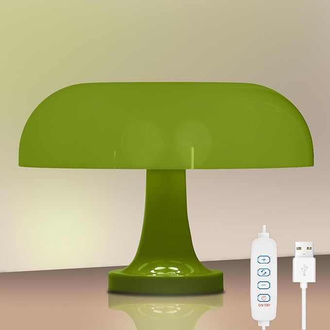 Cordless Mushroom Table Lamp, Rechargeable Orange Bedside Lamp with Touch Control and 3 Color Stepless Dimming, Portable Desk Lamp for Dinner/Restaurant/Bedroom (W11'' x H7.67'')