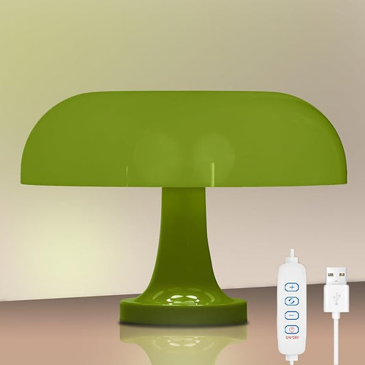 Cordless Mushroom Table Lamp, Rechargeable Orange Bedside Lamp with Touch Control and 3 Color Stepless Dimming, Portable Desk Lamp for Dinner/Restaurant/Bedroom (W11'' x H7.67'')