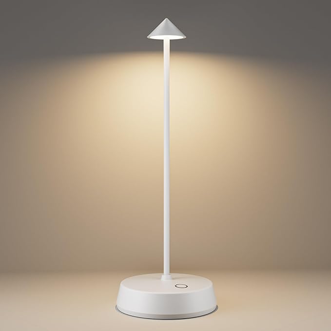 Cordless Table Lamps Rechargeable, 6000mAh LED Battery Operated Desk Lamp, Portable Outdoor Waterproof Touch Stepless Dimmable Wireless Table Light for Dining Restaurant Home Patio (White-1PC)