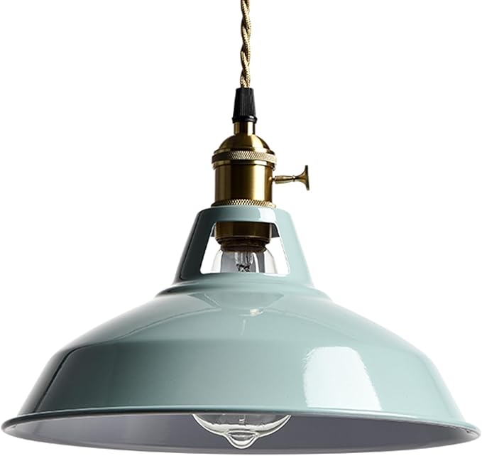 YUBOLE Modern Macaron Plug-in Plendant Light,10.6-Inch Hanging Light Fixtures with Metal Barn Shade Adjustable 17.06 Feet Plug Cord Pendant for Kitchen Bar Dining Bedroom,Sea Blue