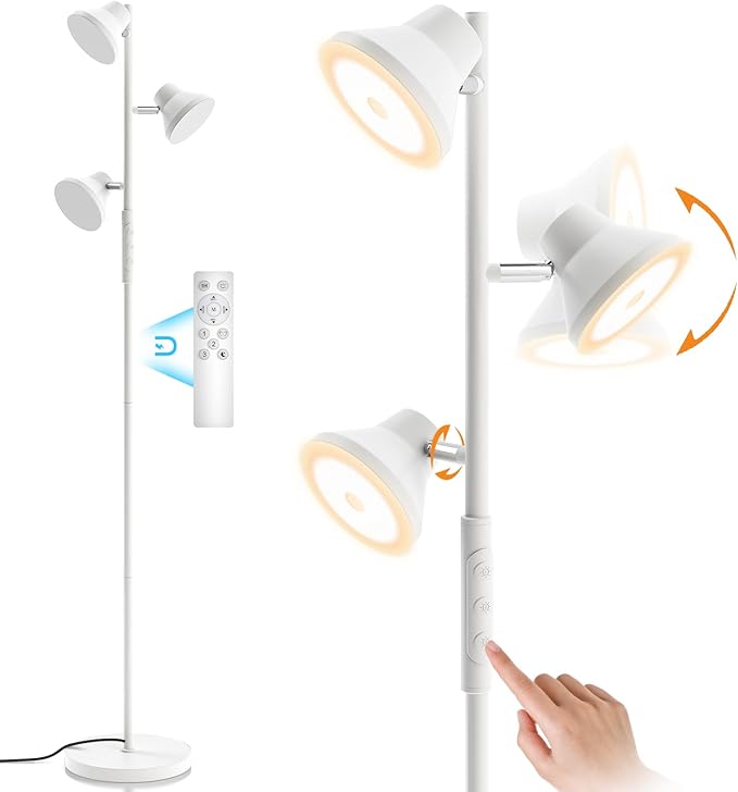 LED Floor Lamp, 36W Modern Floor Lamp with Remote & Touch Control, 4 Color Temperatures, Standing Lamp with 3 Rotatable Lights, Floor Lamps for Living Room, Bedroom, Office
