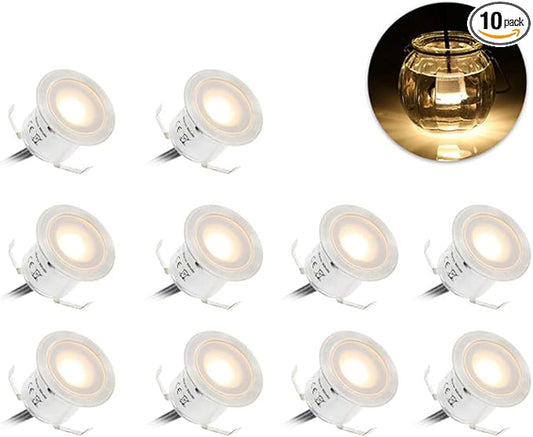 Lixada Recessed LED Deck Light Kit In Ground Outdoor Landscape Light IP67 Waterproof Low Voltage for Outdoor Yard Garden Steps Stair Patio Floor Pool Deck Kitchen Decoration-10 Pack-Warm White