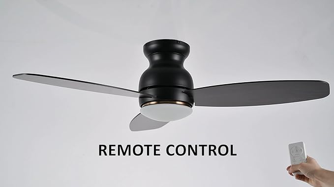 CEME 44 Inches Black Ceiling Fan with Light Flush Mount, DC 10 Speeds Silent Ceiling Fan with Remote, 3 Dual Finish Blades, 3 Light Colors Dimmable LED for Living Room, Bedroom