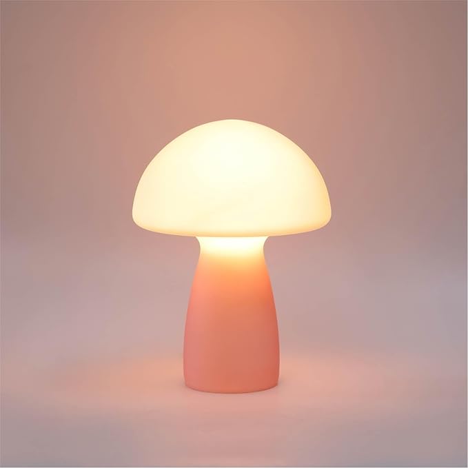 Urban Lifestyle Frosted Pink Mushroom Lamp,12" Glass Novelty Table Light, Plug-in Retro Decor for Bedroom, Living Room, Dorm