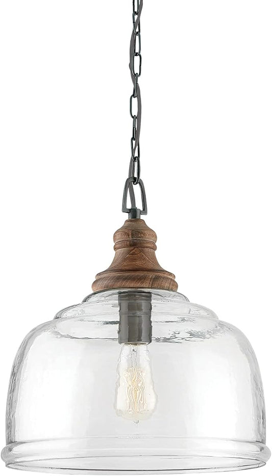 Capital Lighting 330318YG Julian Coastal Style Clear Organic Rippled Glass Dome Pendant, 1-Light 100 Watt, 16" H x 14" W, Grey Wash/Iron Silk