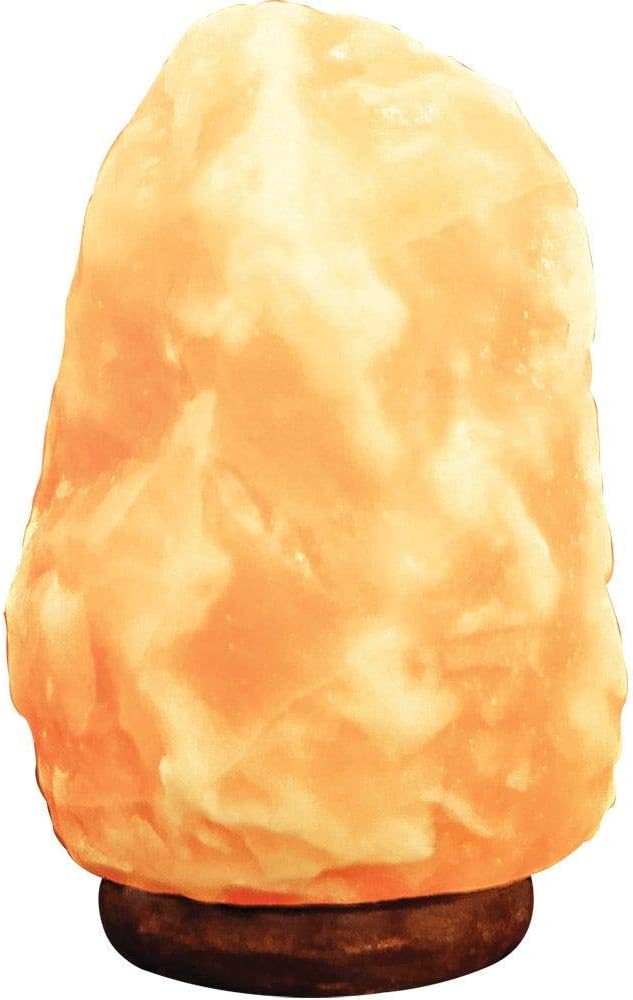 Works 100% Natural Himalayan Salt Lamp, Pink Crystal Salt Lamp with Wooden Base, Includes 15W Bulb and 6-Foot Cord with On/Off Switch, 9-13.5 Lbs, 8” H