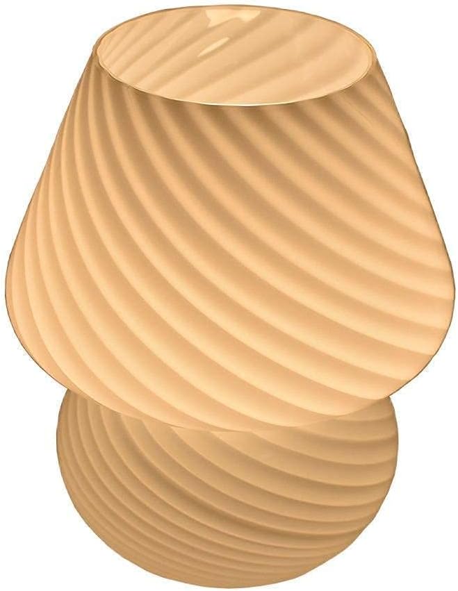 Translucent Table Mushroom Lamp Italian Style Modern Striped Glass Bedside Lamps Desk Light, Used for Baby Home Decoration of Dining, Living, Study,Gift
