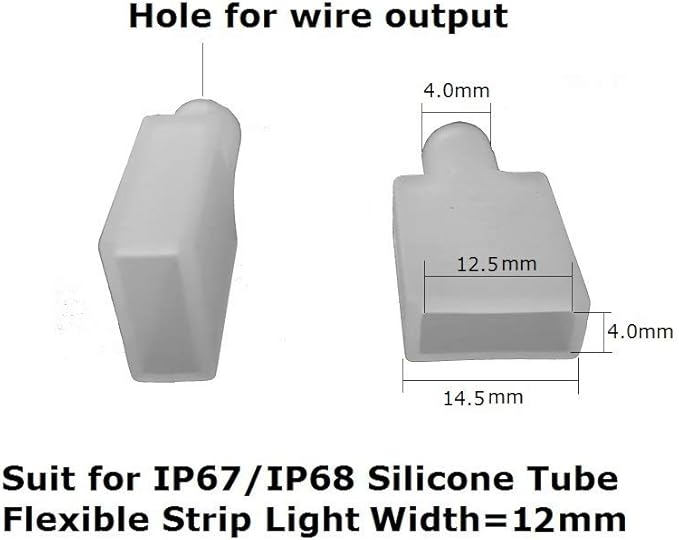50 Pack Cable Cap with Sealant Use for 12mm/0.47in Width IP67/IP68 Waterproof led Strip Light