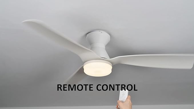 SMAAIR White Ceiling Fans with Lights and Remote, 52 Inch Flush Mount Modern Ceiling Fan with Lights, Quiet DC Motor, 10 Speed Adjustable, Indoor 3 Blade Ceiling Fan for Indoor Bedroom Living Room