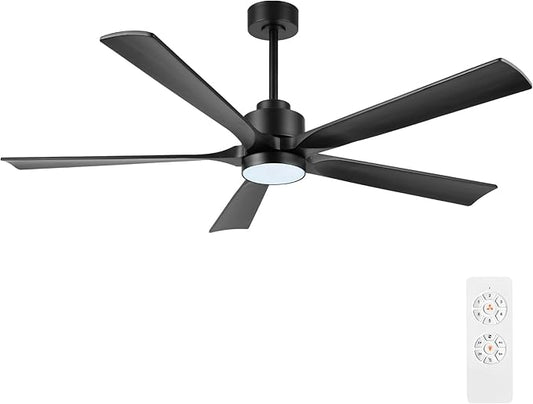 ELEHINSER 52" Modern Ceiling Fan with Light and Remote Control, 5 Solid Wood Blades 6-Speed Noiseless Reversible DC Motor, Ceiling Fan for Bedroom Dinning Living Room, Black