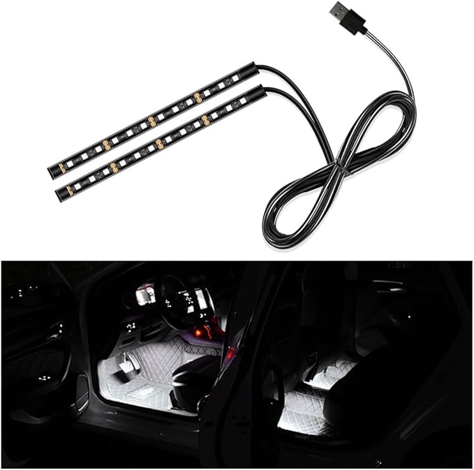 Car LED Strip Light, 24 LED Auto Interior Under Dash Atmosphere Lights with USB Port, Vehicle Decor Lamp Ambient Night Light Strip Lighting Kit, Universal Car Accessories (White)