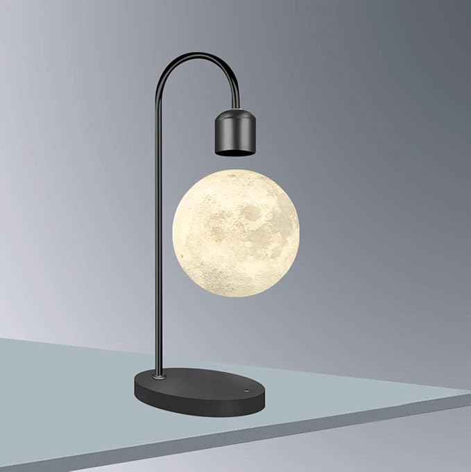 Magnetic Levitation Planetary Light with Wireless Phone Charger, Floating Moon Lamp, 360° Rotating Night Light for Girlfriend, Mom, Birthday, Anniversary(Black,A)