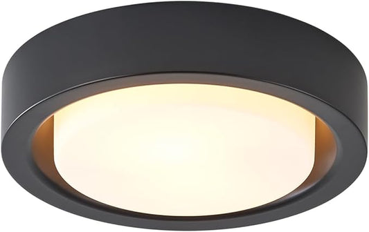 13 Inch Flush Mount Ceiling Light,Black Finish Plate with Frosted Glass Shade,Round Ceiling Lighting Fixture for Hallway Bedroom Closet Livingroom Kitchen Stairwell (Black)