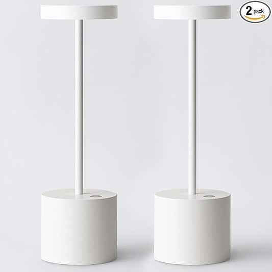 2 Pack Cordless Rechargeable Table Lamp, 3 Color Temperature & Dimmable, IP54 Waterproof Battery Operated Portable LED Light for Outdoor, Patio, Restaurant, Bedside, Shower (White)