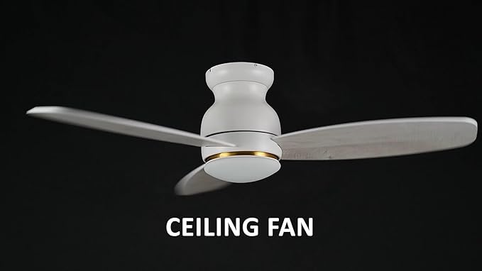 CEME 48 Inches White Ceiling Fan with Light Flush Mount, DC 10 Speeds Silent Ceiling Fan with Remote, 3 Dual Finish Blades, 3 Light Colors Dimmable LED for Living Room, Bedroom