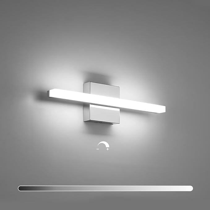 Combuh Dimmable Vanity Light Bar, 9W Over Mirror Lighting Fixture Wall Sconce Indoor, IP44 Modern Cool White 6000K Chrome Lamp Bathroom,16Inch
